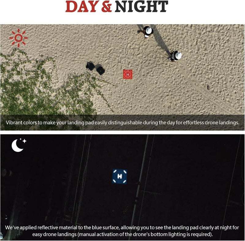 FPVtosky Nighttime Reflective Drone Landing Pad, Fast-fold Double Sided Waterproof Landig Pad Weighted for DJI Mini 5 Pro/ 4/3 Pro/Mini 4k / Mavic 4 / Air 3s/ Avata 2/ Neo/Flip(25 in) - Image 4
